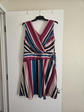 Roz & Ali Striped Wrap Sundress in Magenta and Teal Plus Sz 16